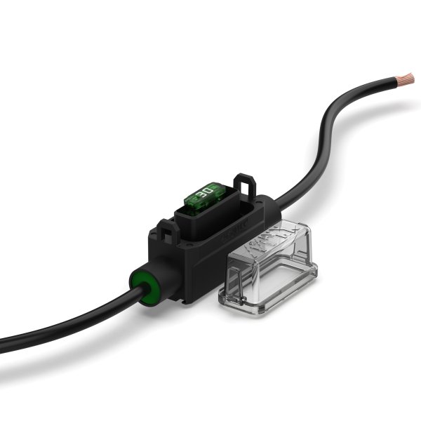 Spritzwassergeschützter Sicherungshalter für miniOTO Kfz-Sicherungen mit  1,5 mm² Kabel schwarz