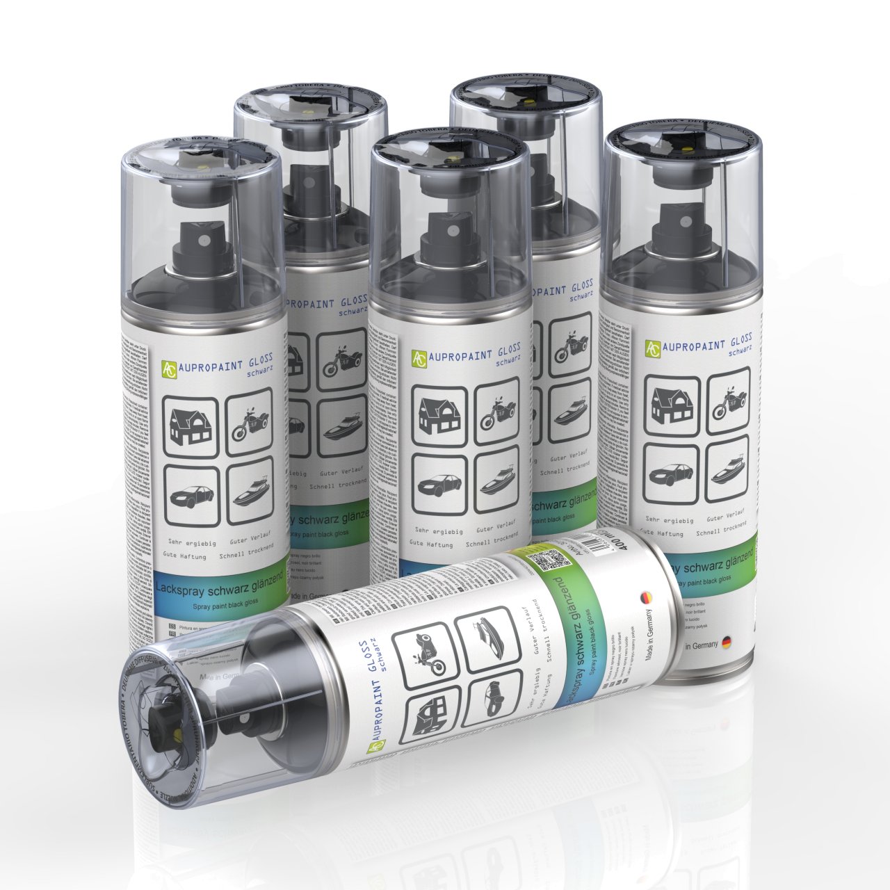 6 Dosen AUPROPAINT GLOSS Lackspray schwarz glänzend 400ml