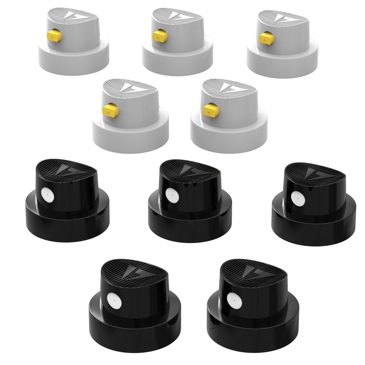 Sprühkopf Set 10 tlg. Spray Caps Kit 5x Punktsprühkopf schwarz/weiß + 5x Fächersprühkopf weiß/gelb