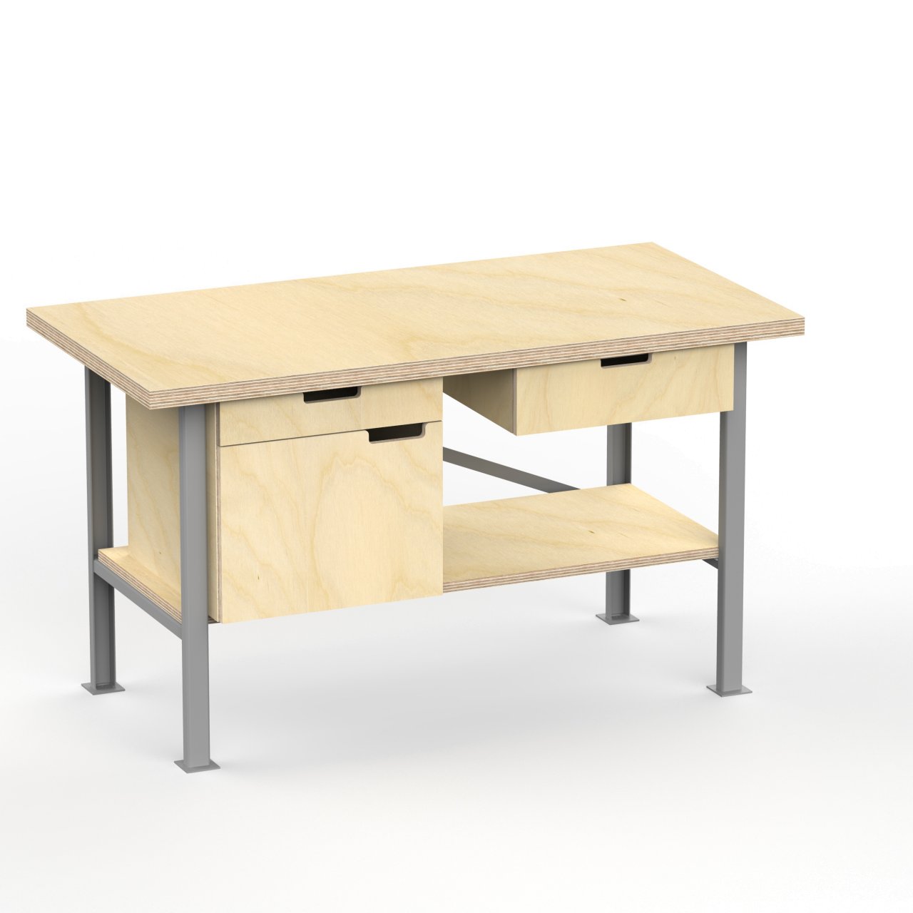 Profi Werkbank 1600 x 750 x 850 mm mit 40 mm Arbeitsplatte und Boden mit Schubkasten + 1 Schrank links