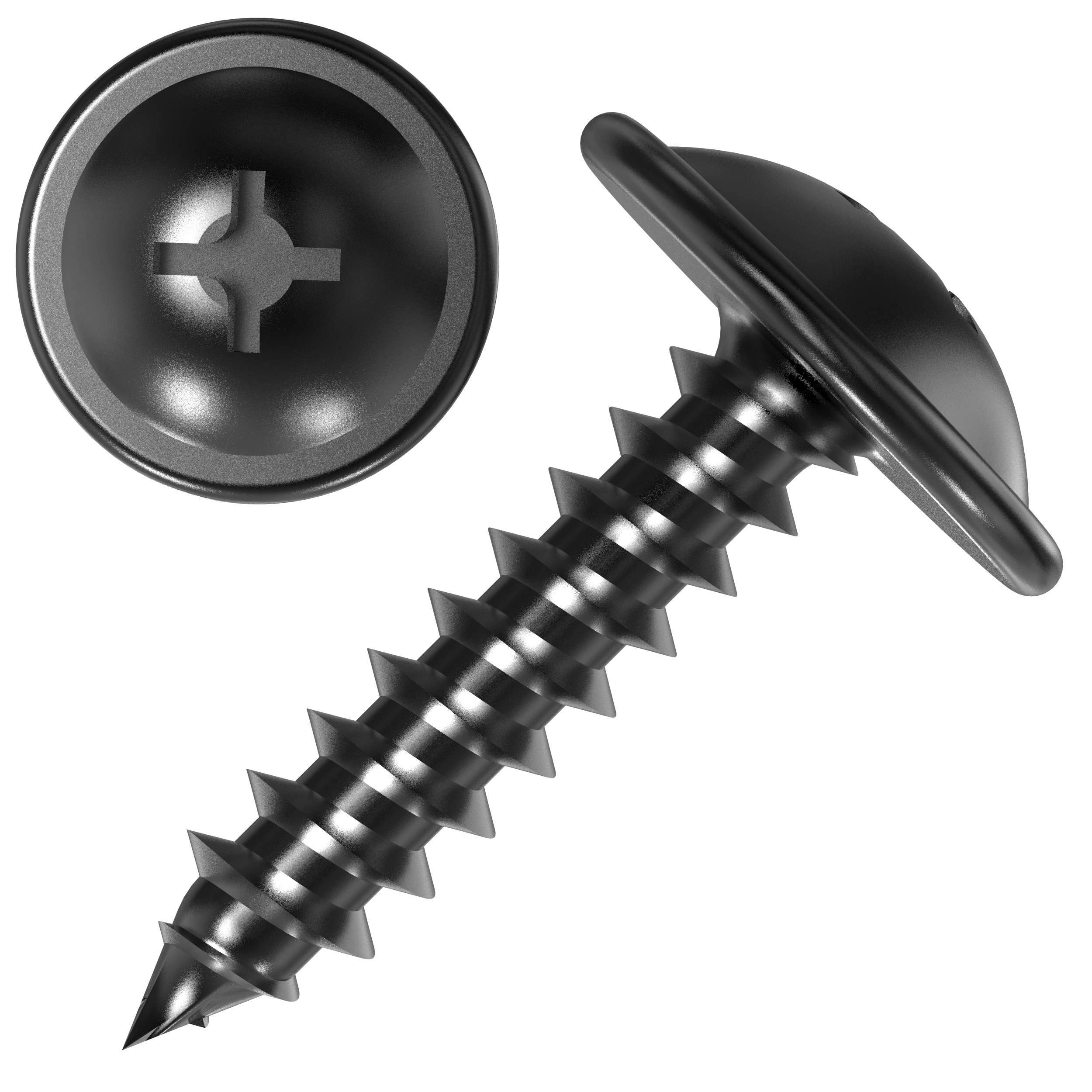 Blechschrauben Flachkopf mit Scheibe TORX schwarz verzinkt 3,5-4,8mm DIN 7049 