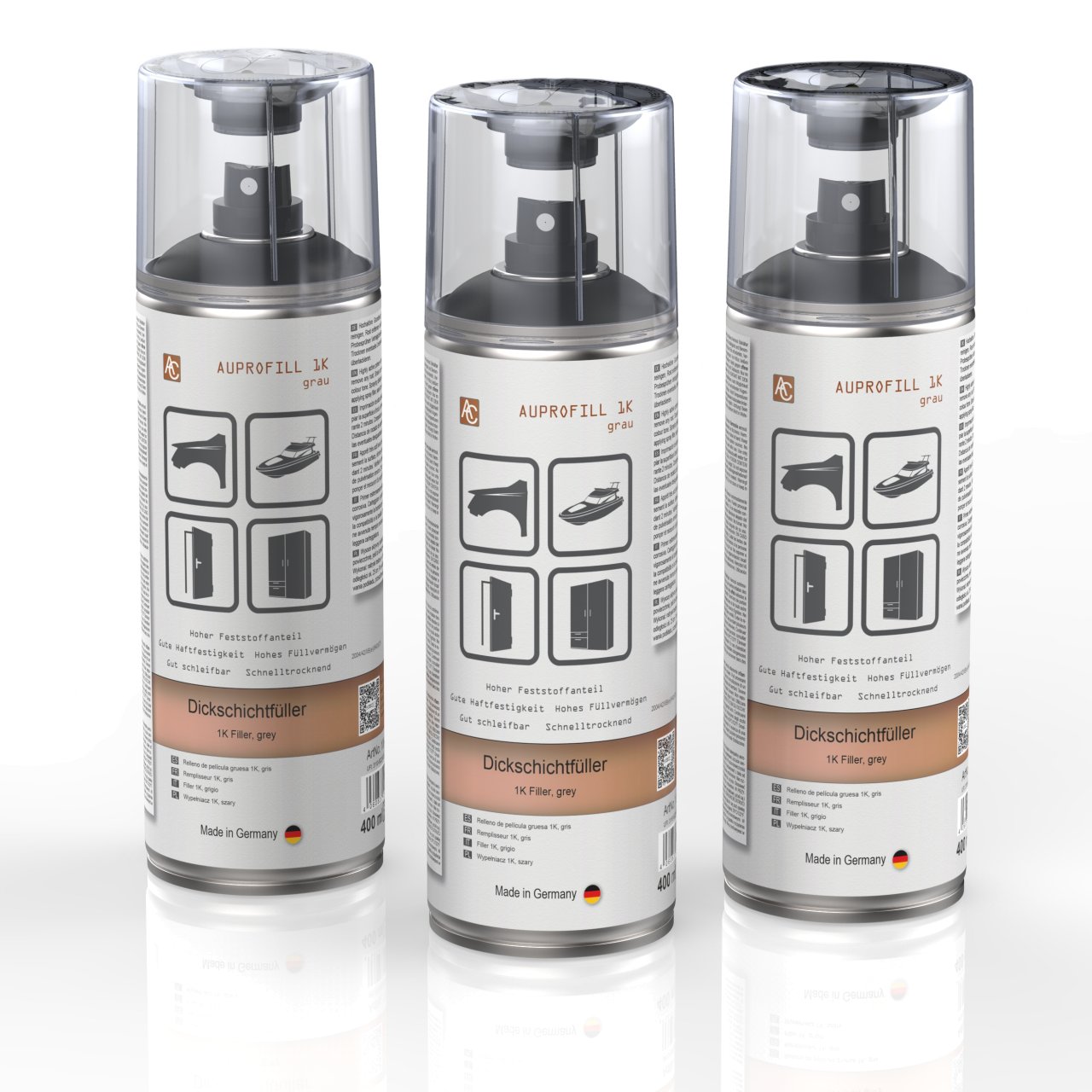 3 Dosen AUPROFILL 1K Dickschichtfüller grau 400ml