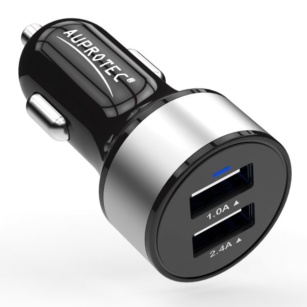 USB Adapter iX-2C-SW Dual Auto Ladegerät 3.4A schwarz-silber