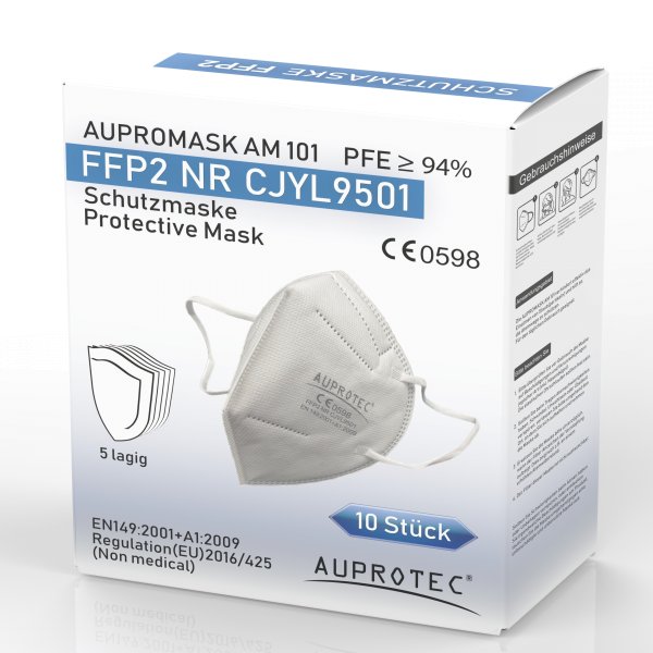 10 Stück FFP2 Maske Aupromask AM-101 Atemschutzmaske EU CE 0598 Zertifiziert EN149:2001+A1:2009