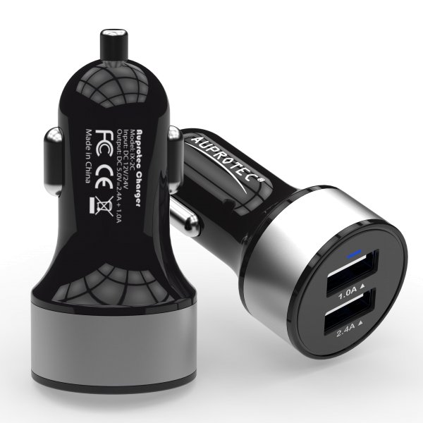 USB Adapter iX-2C-SW Dual Auto Ladegerät 3.4A schwarz-silber
