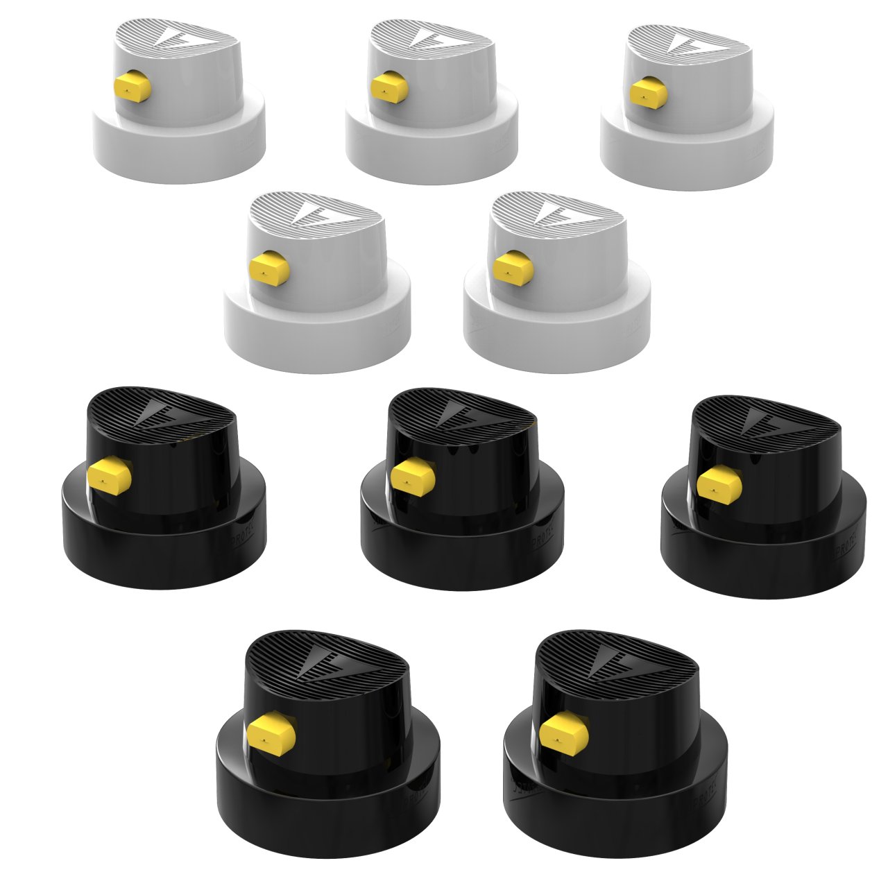 Sprühkopf Set 10 tlg. Spray Caps Kit Fächersprühköpfe 5x schwarz/gelb + 5x weiß/gelb