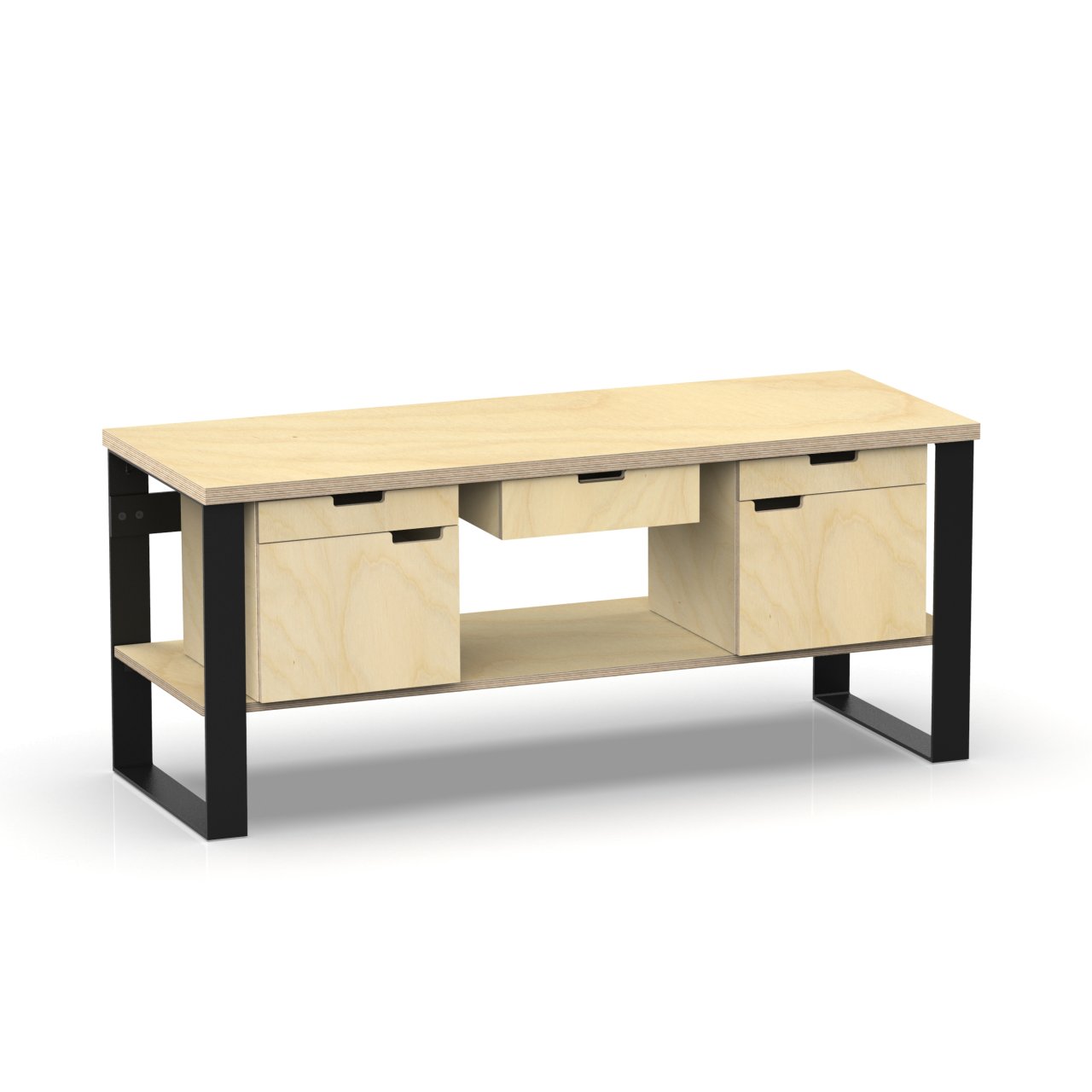 Profi Design Werkbank 2000 x 750 x 850 mm mit 40 mm Arbeitsplatte + Boden mit Schubkasten mitte & Unterschrank links + rechts