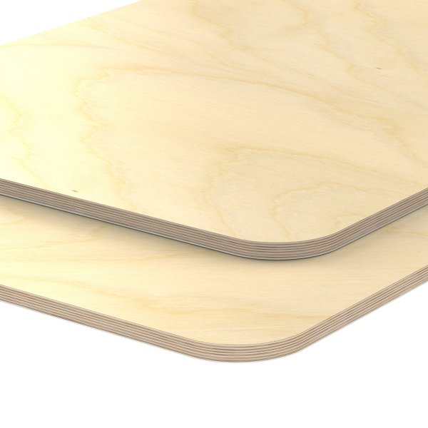 Multiplexplatte Holzplatte Tischplatte Birke melaminbeschichtet natur Eckenradius 100 mm