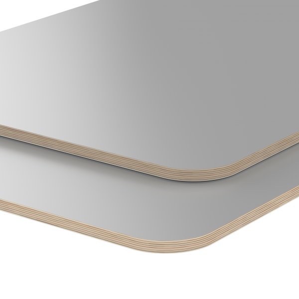 Multiplexplatte Holzplatte Tischplatte Birke melaminbeschichtet grau Eckenradius 100 mm