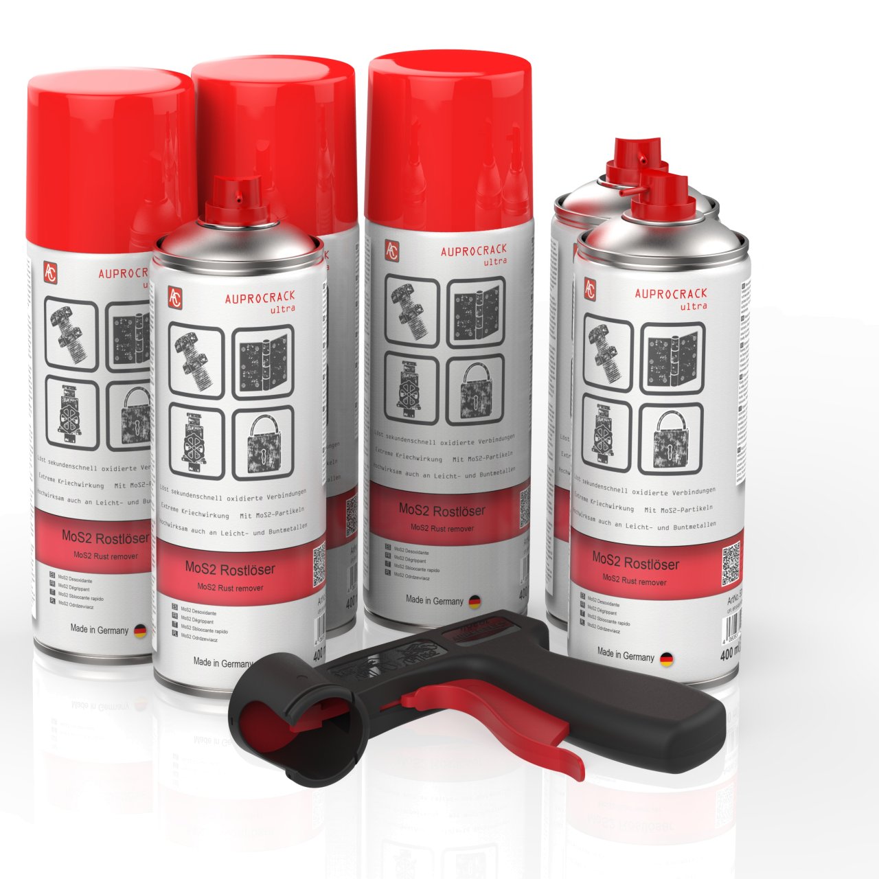 6 Dosen AUPROCRACK ultra Rostlöser MoS2 Kriechöl Rostentferner Spray 400ml mit Pistolengriff