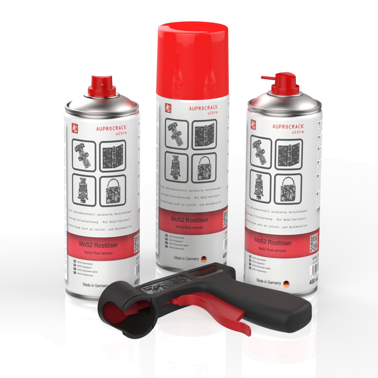 3 Dosen AUPROCRACK ultra Rostlöser MoS2 Kriechöl Rostentferner Spray 400ml mit Pistolengriff