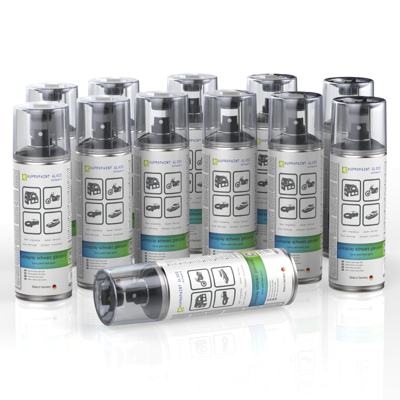 12 Dosen AUPROPAINT GLOSS Lackspray schwarz glänzend 400ml
