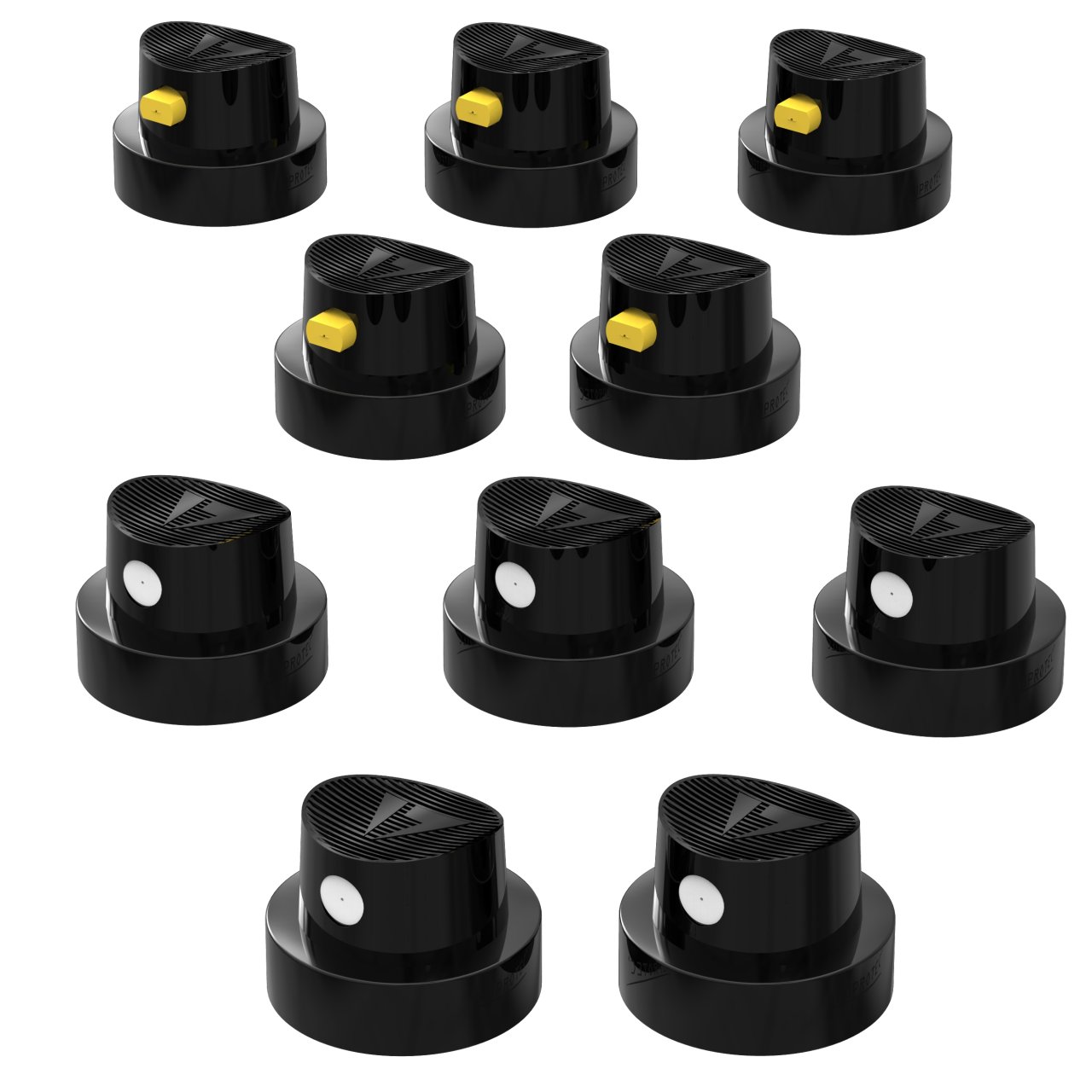 Sprühkopf Set 10 tlg Spray Caps Kit 5x Punktsprühkopf schwarz/weiß + 5x Fächersprühkopf schwarz/gelb