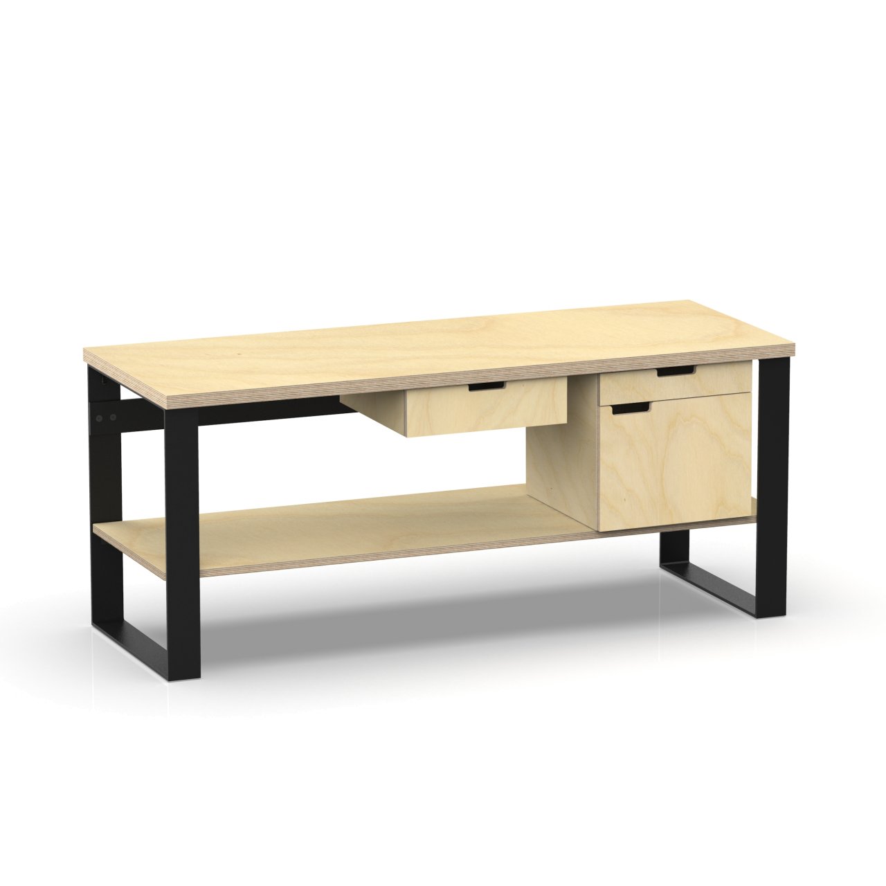 Profi Design Werkbank 2000 x 750 x 850 mm mit 40 mm Arbeitsplatte + Boden mit 1 Schubkasten mitte & Unterschrank rechts