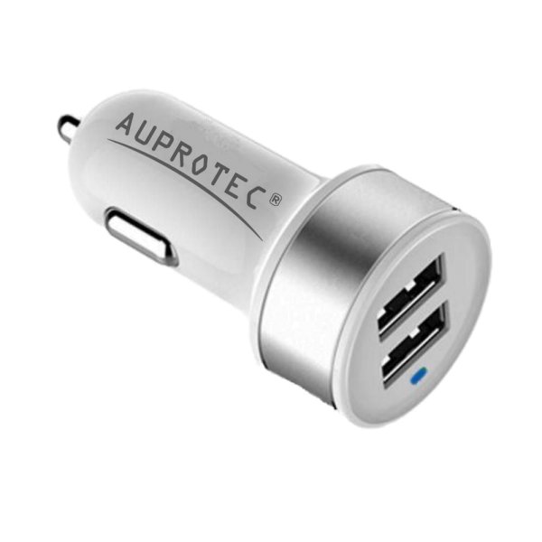 USB Adapter 3.1A Auto Ladegerät + iPhone Kabel 2in1 Set weiß